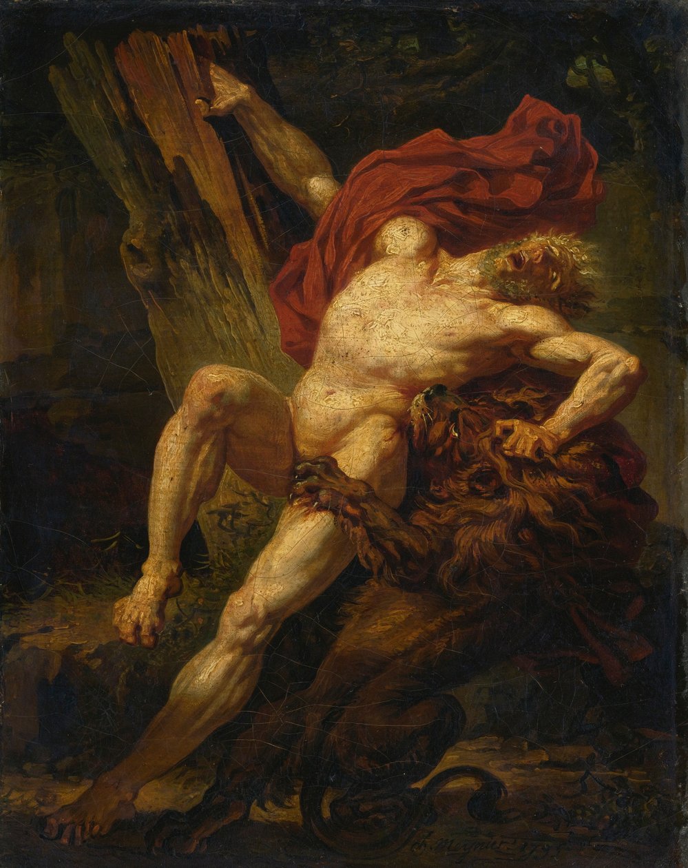 Milo van Croton aangevallen door een leeuw door Charles Meynier