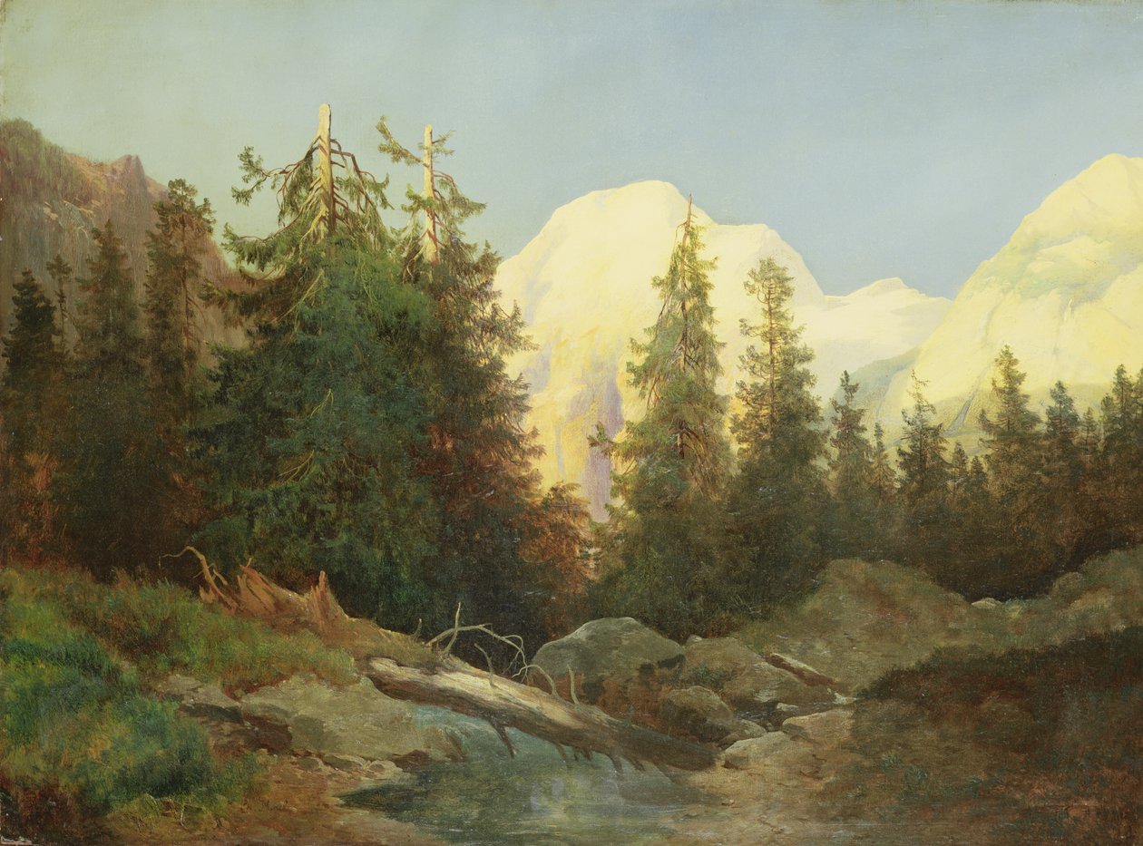 Zonsondergang in Zuid-Tirol (olieverf op doek) door Charles Morel