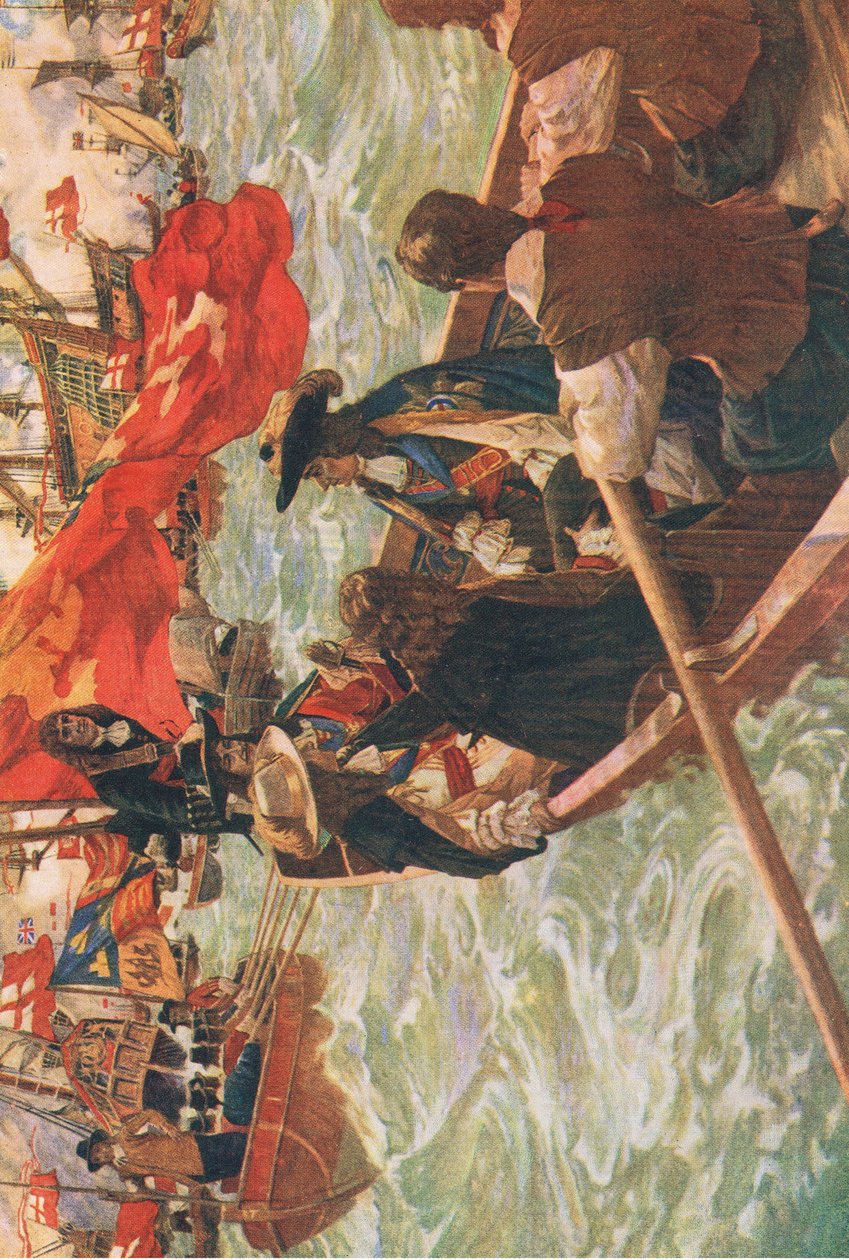 Thuiskomst van Charles II, illustratie uit The History of the British People uitgegeven door Waverley, ca.1940 (kleurenlitho) door Charles Murray Padday