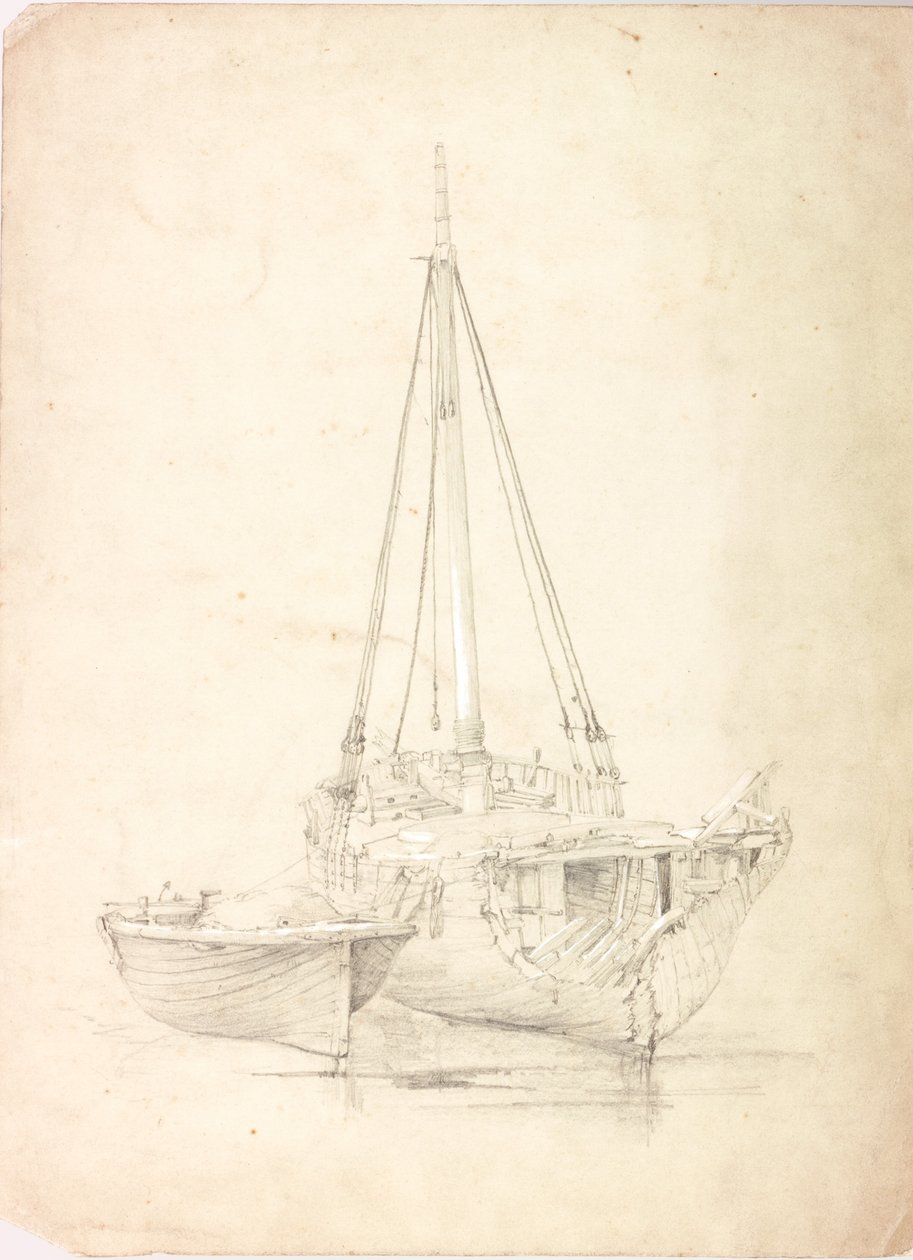 Oude Vissersboot en Dinghy door Charles Napier Hemy