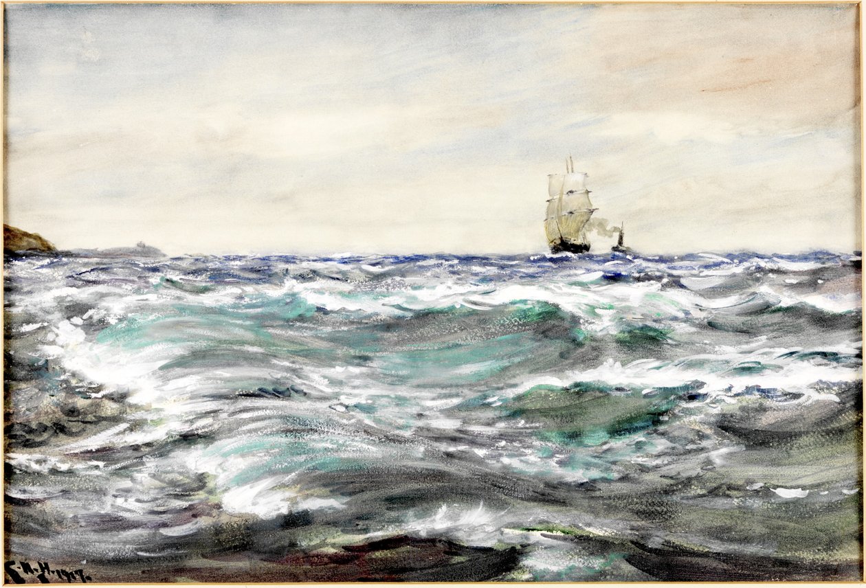 Ruw water op de bar door Charles Napier Hemy