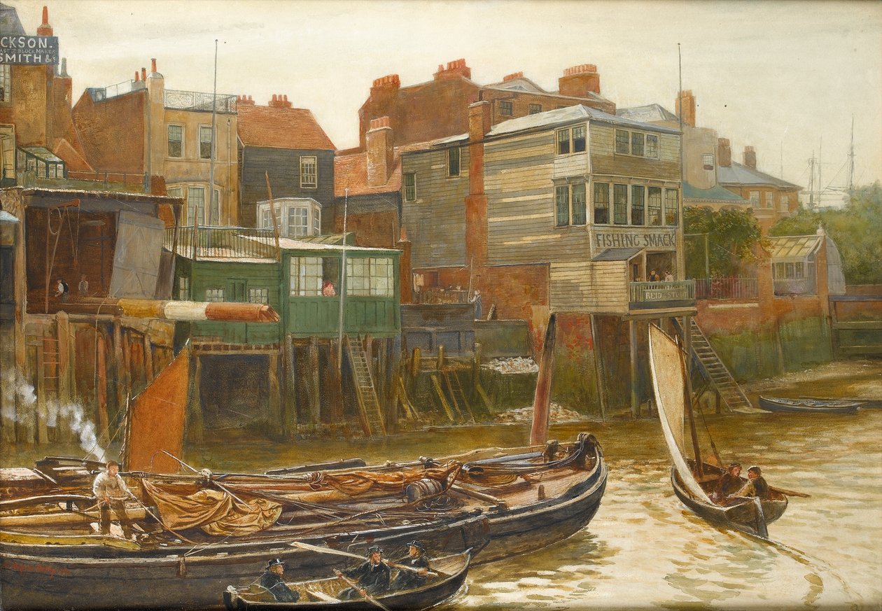 De Theems bij Cold Harbour, Blackwall, 1896 door Charles Napier Hemy