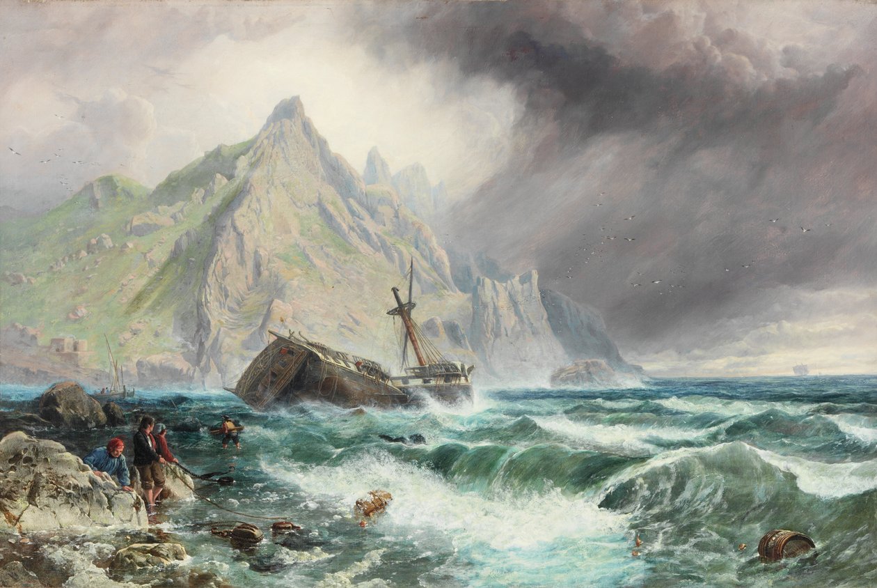 Wrak van een fregat aan de zuidkust van Spanje door Charles Napier Hemy
