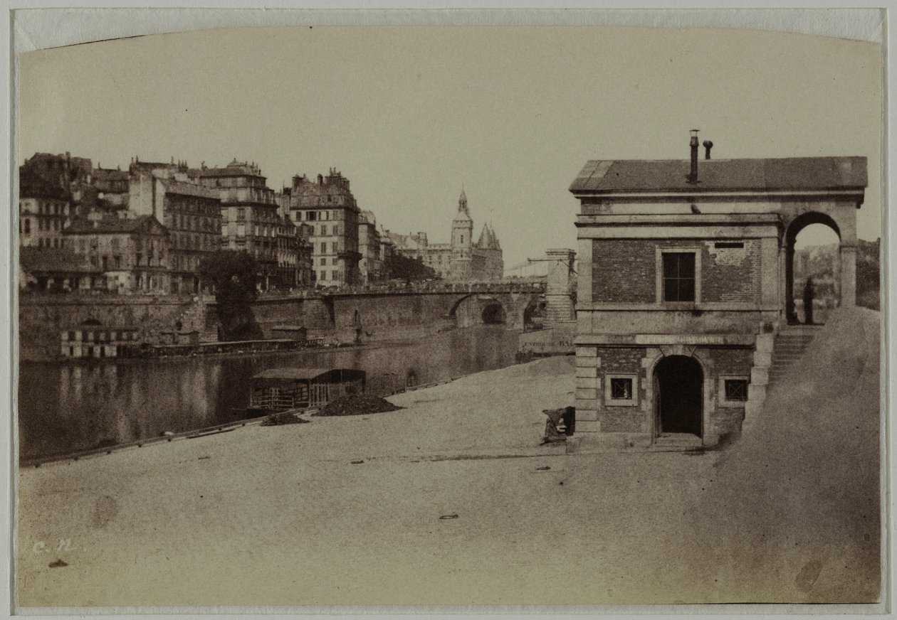 Tolpaviljoen, haven van het Hôtel-de-Ville en Île de la Cité met de Conciergerie, 4e arrondissement, Parijs. door Charles Nègre