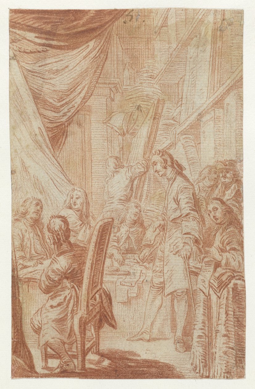 Interieur van een notaris- of loterijkantoor door Charles Nicolas Cochin (II)
