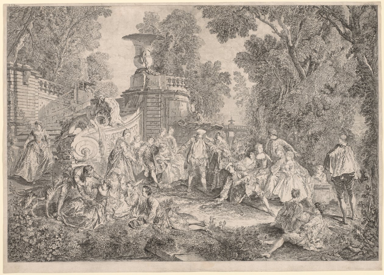 Het spel van blindemannetje door Charles Nicolas Cochin