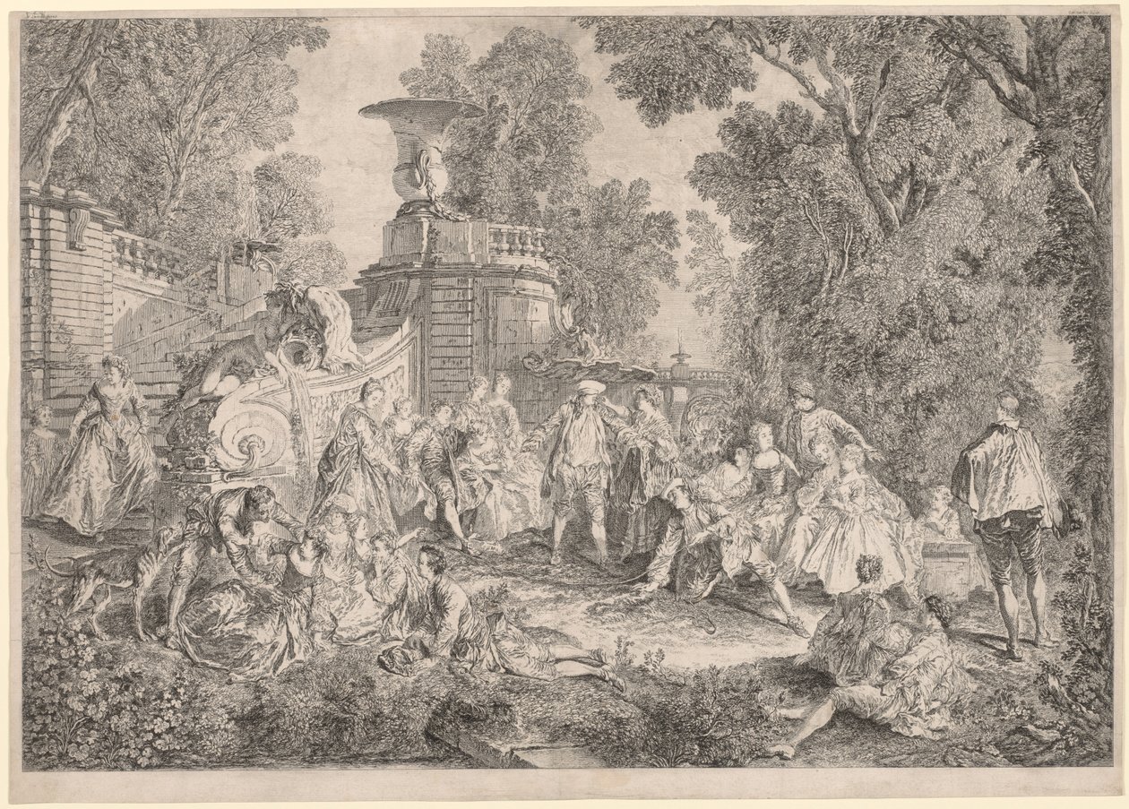 Het spel van blindemannetje door Charles Nicolas Cochin