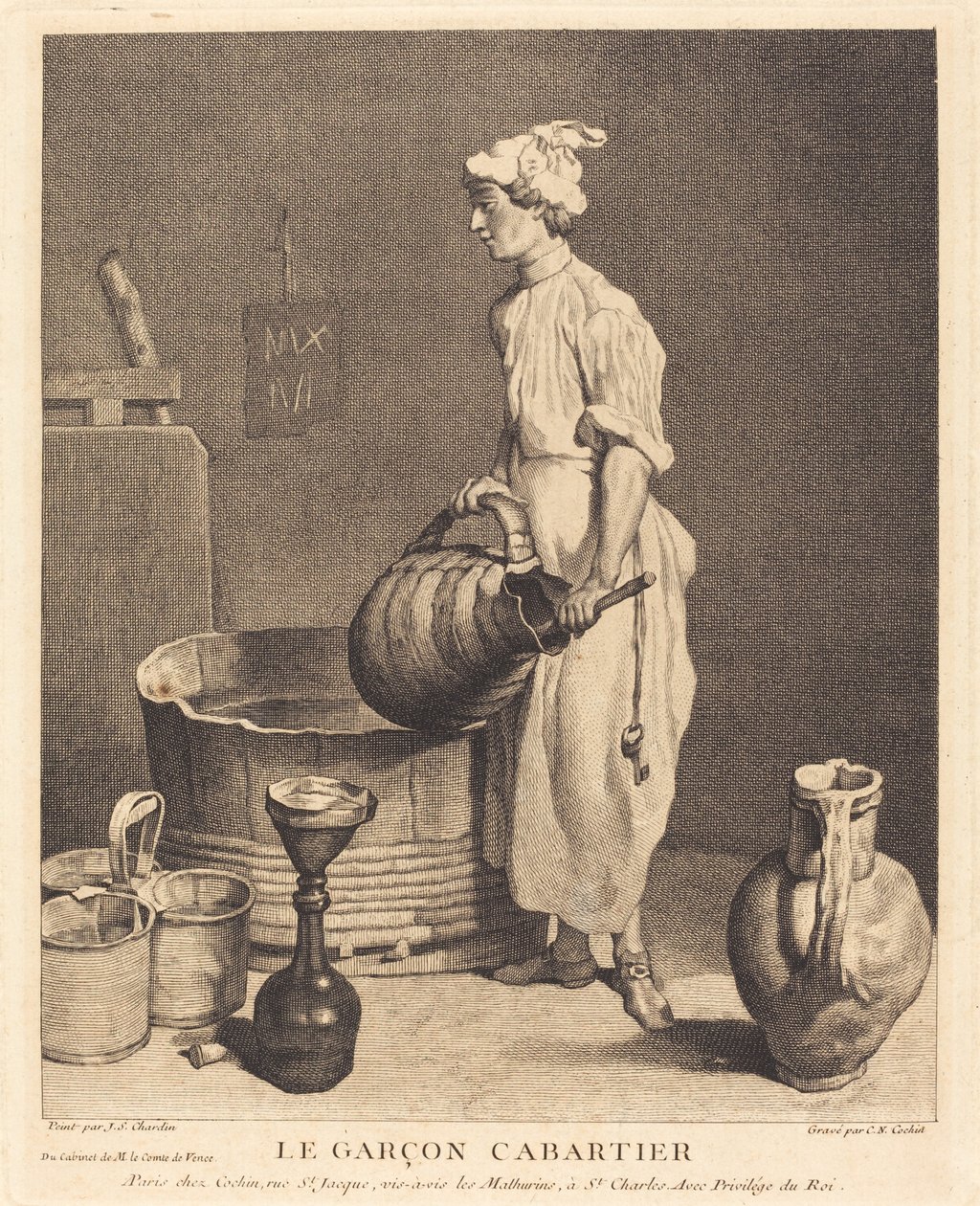 Le Garcon cabaretier door Charles Nicolas Cochin I after Jean Siméon Chardin
