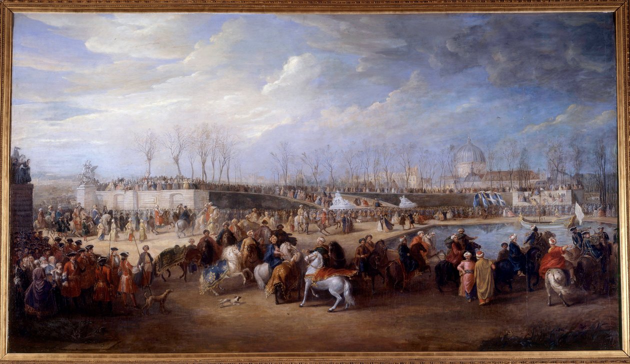 Ontvangst van Mehemet Effendi Turkse ambassadeur bij de grote Sultan Achmet door koning Lodewijk XV op 21 maart 1721 in de Tuilerieën door Charles Parrocel