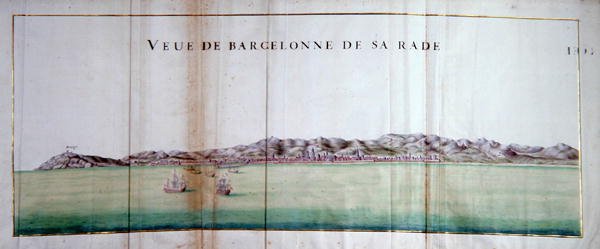 Uitzicht op Barcelona en zijn haven door Charles Pene