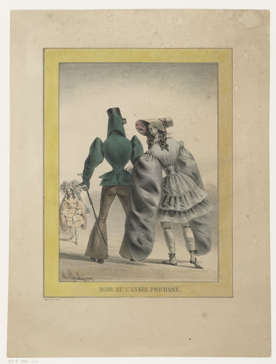 Man en vrouw in futuristische mode door Charles Philipon