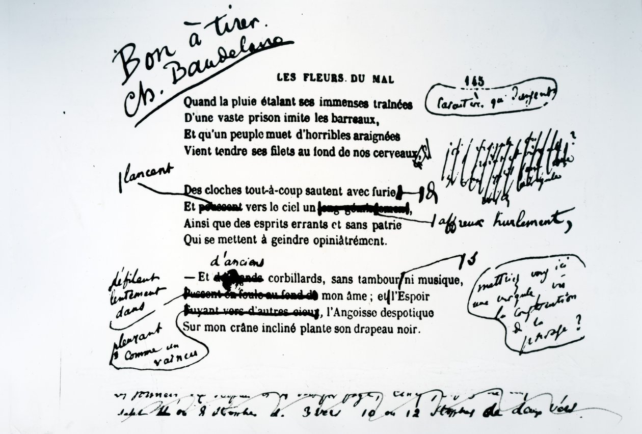 Gecorrigeerde proef van Les Fleurs du Mal door Charles Pierre Baudelaire