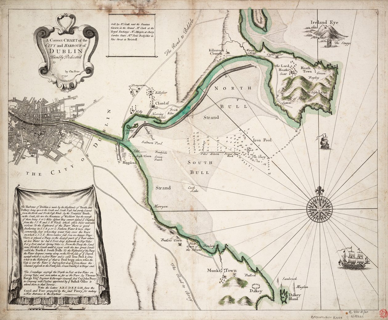 Een correcte kaart van de stad en haven van Dublin, Ierland door Charles Price