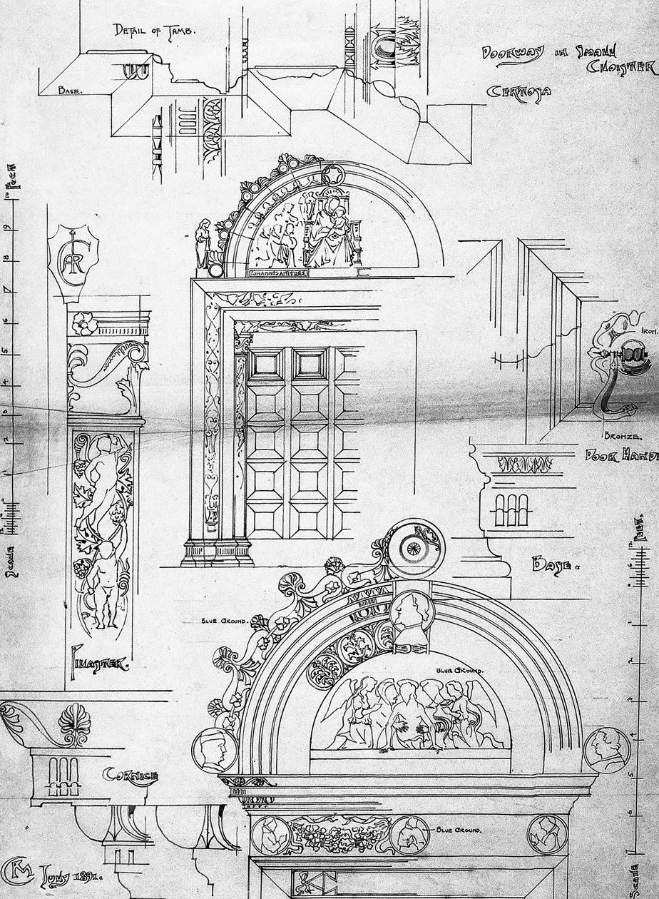 Certosa di Pavia, deur in kleine klooster, 1891 door Charles Rennie Mackintosh