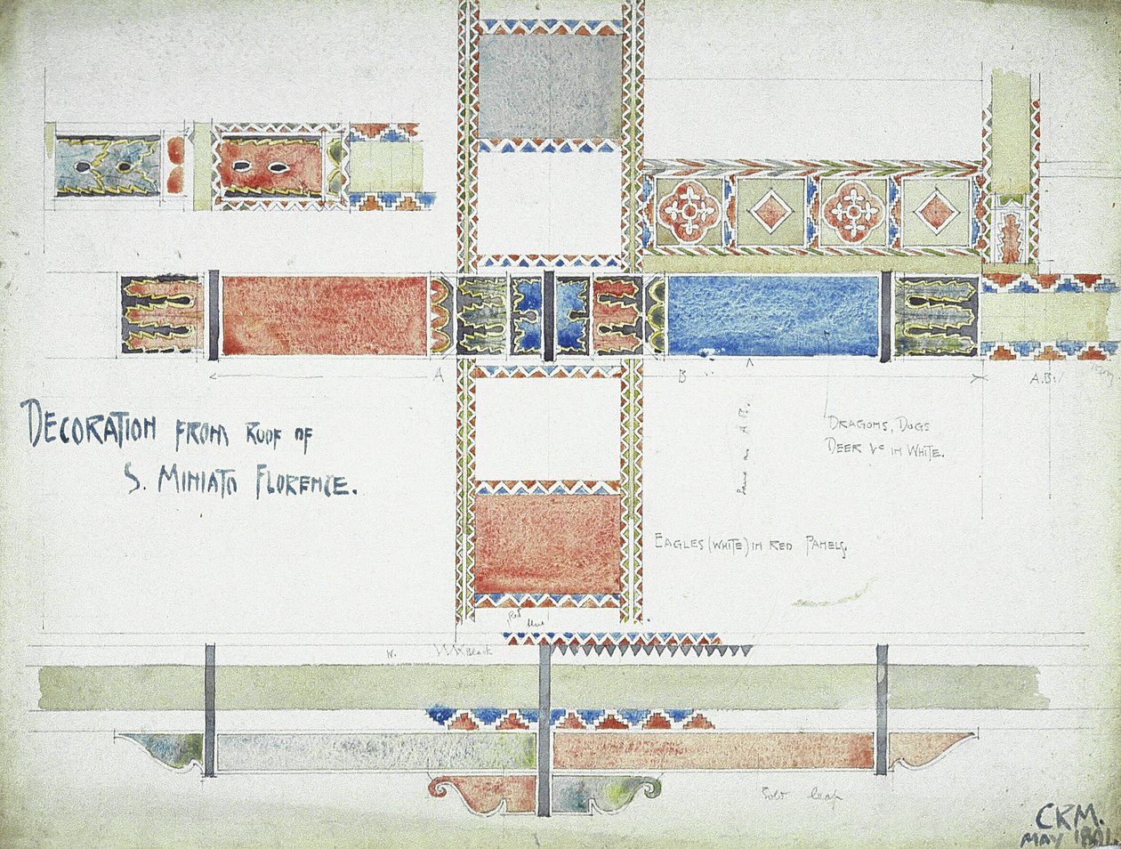 Decoratie van het dak van S. Miniato, Florence, 1891 door Charles Rennie Mackintosh