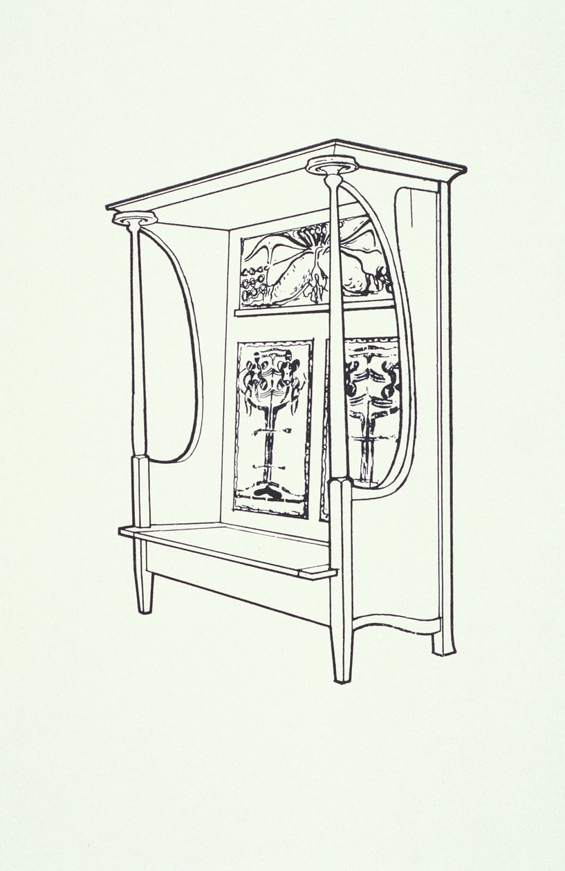 Lijntekening van meubel (een kast), ca. 1910 door Charles Rennie Mackintosh