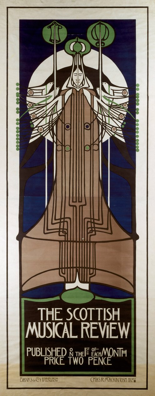 Poster reclame voor de Scottish Musical Review door Charles Rennie Mackintosh