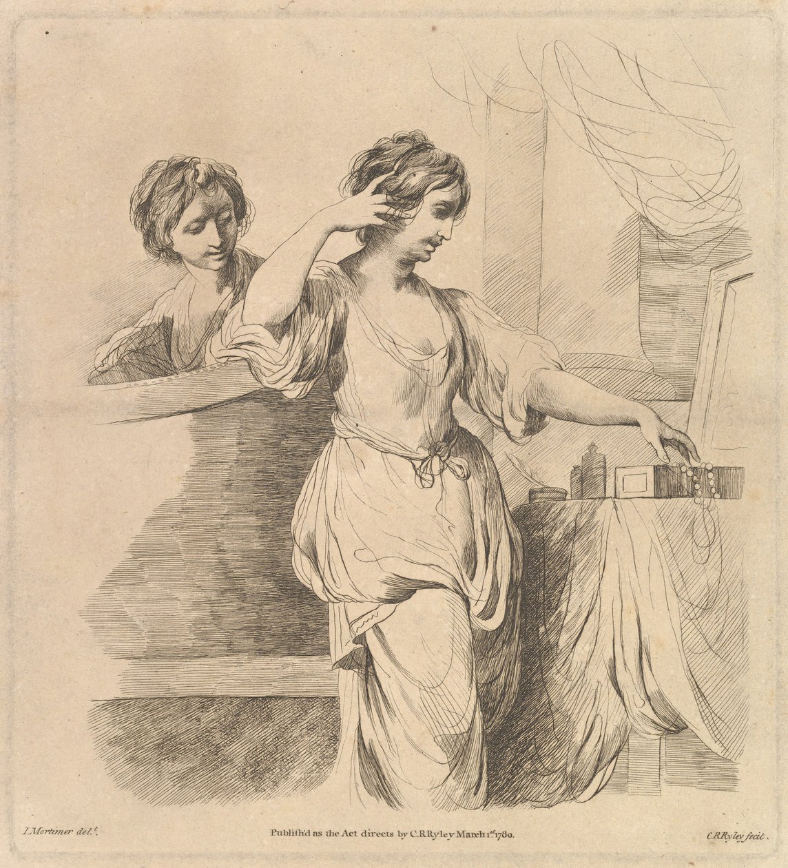 Vrouw bij haar toilet, 1 maart 1780 door Charles Reuben Ryley