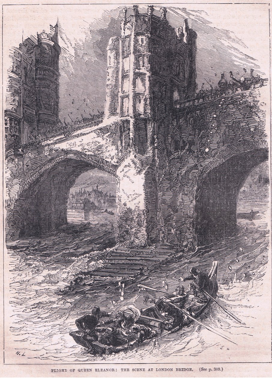 De vlucht van koningin Eleanor: scène op de London Bridge AD 1263 door Charles Ricketts