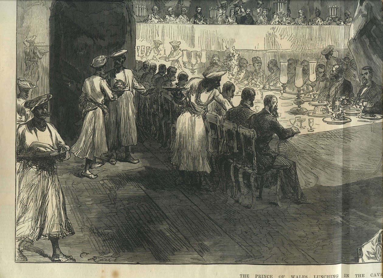 De Prins van Wales luncht in de Grotten van Elephanta door Charles Robinson