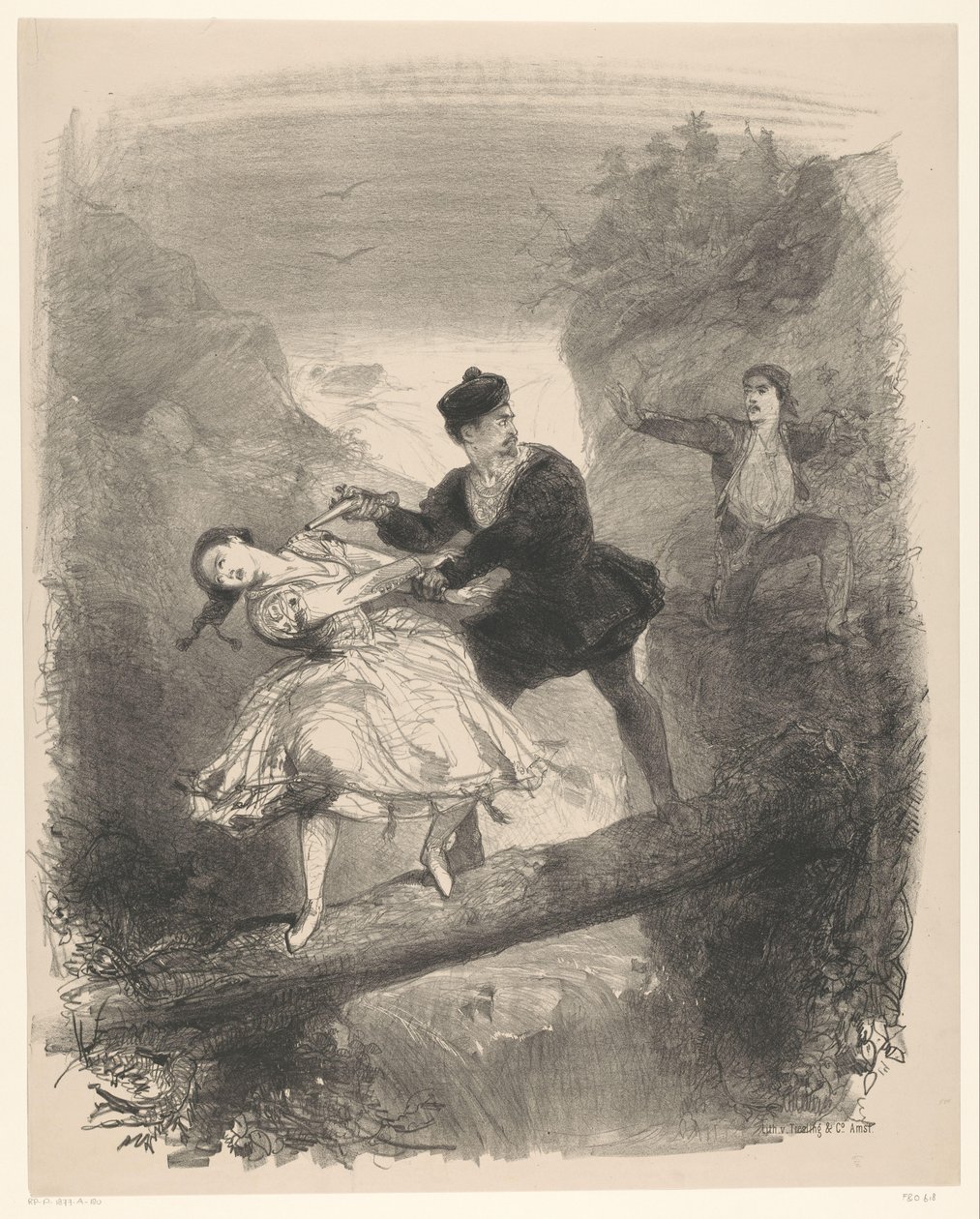 Balletscène met man en vrouw boven afgrond door Charles Rochussen