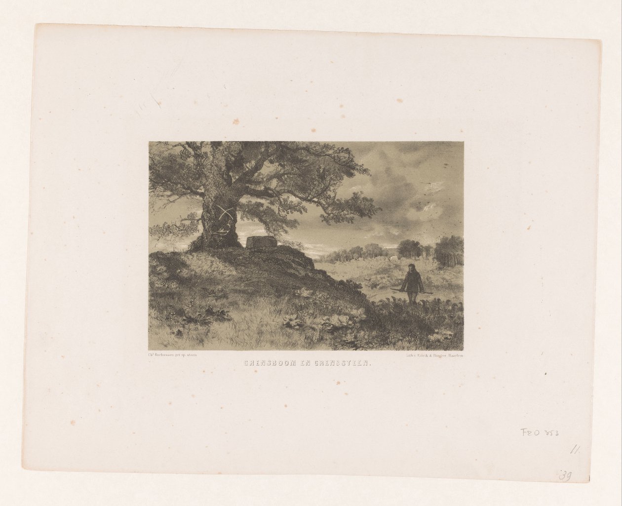 Landschap met grensboom en grenssteen door Charles Rochussen