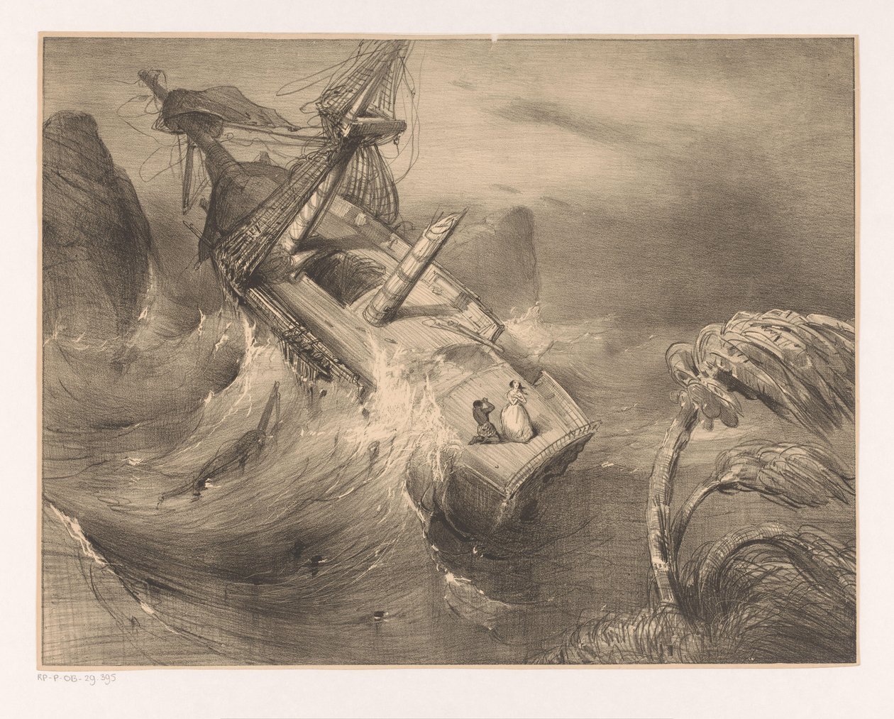 Schip in nood bij hevige storm door Charles Rochussen