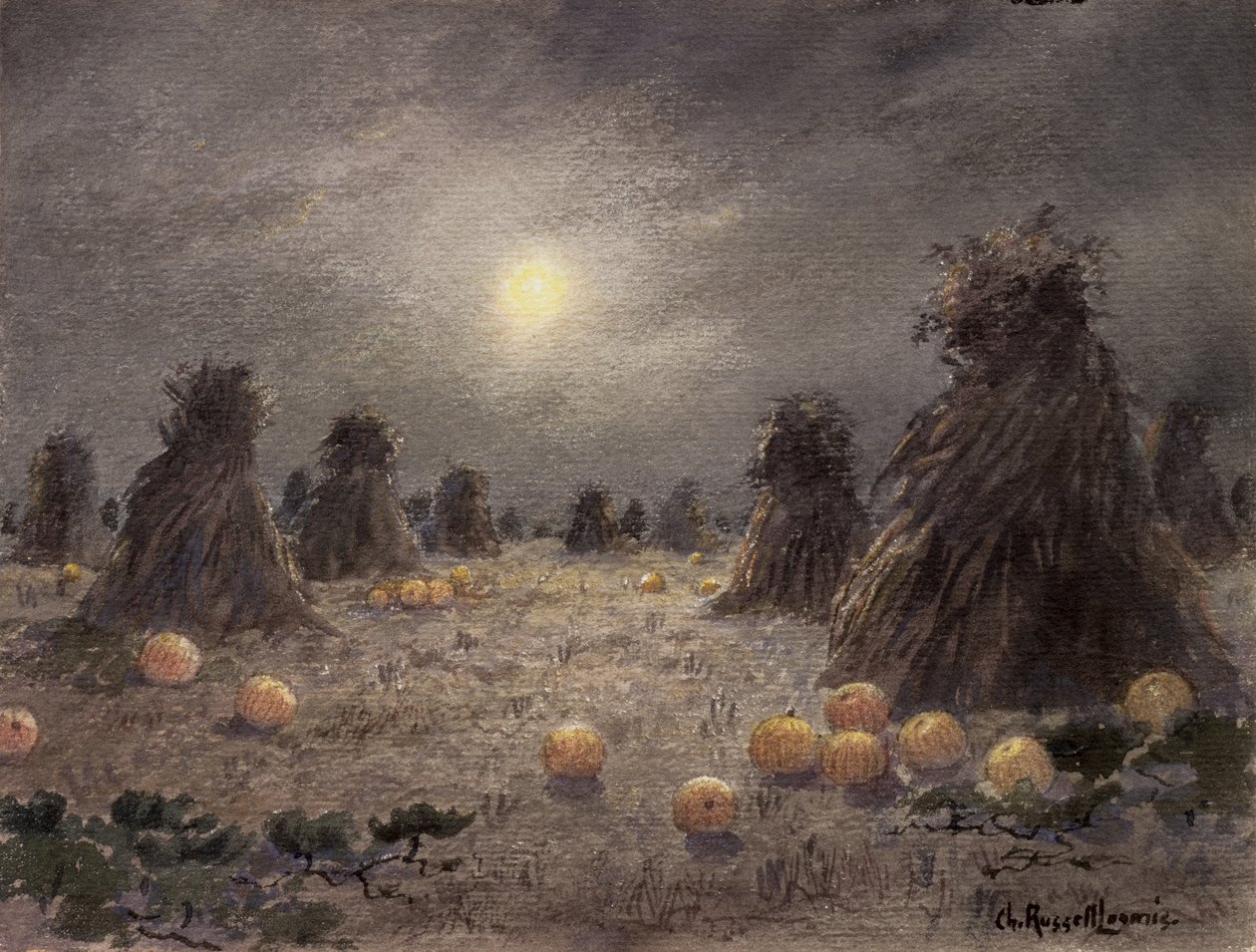 Herfstoogst bij Maanlicht door Charles Russell Loomis