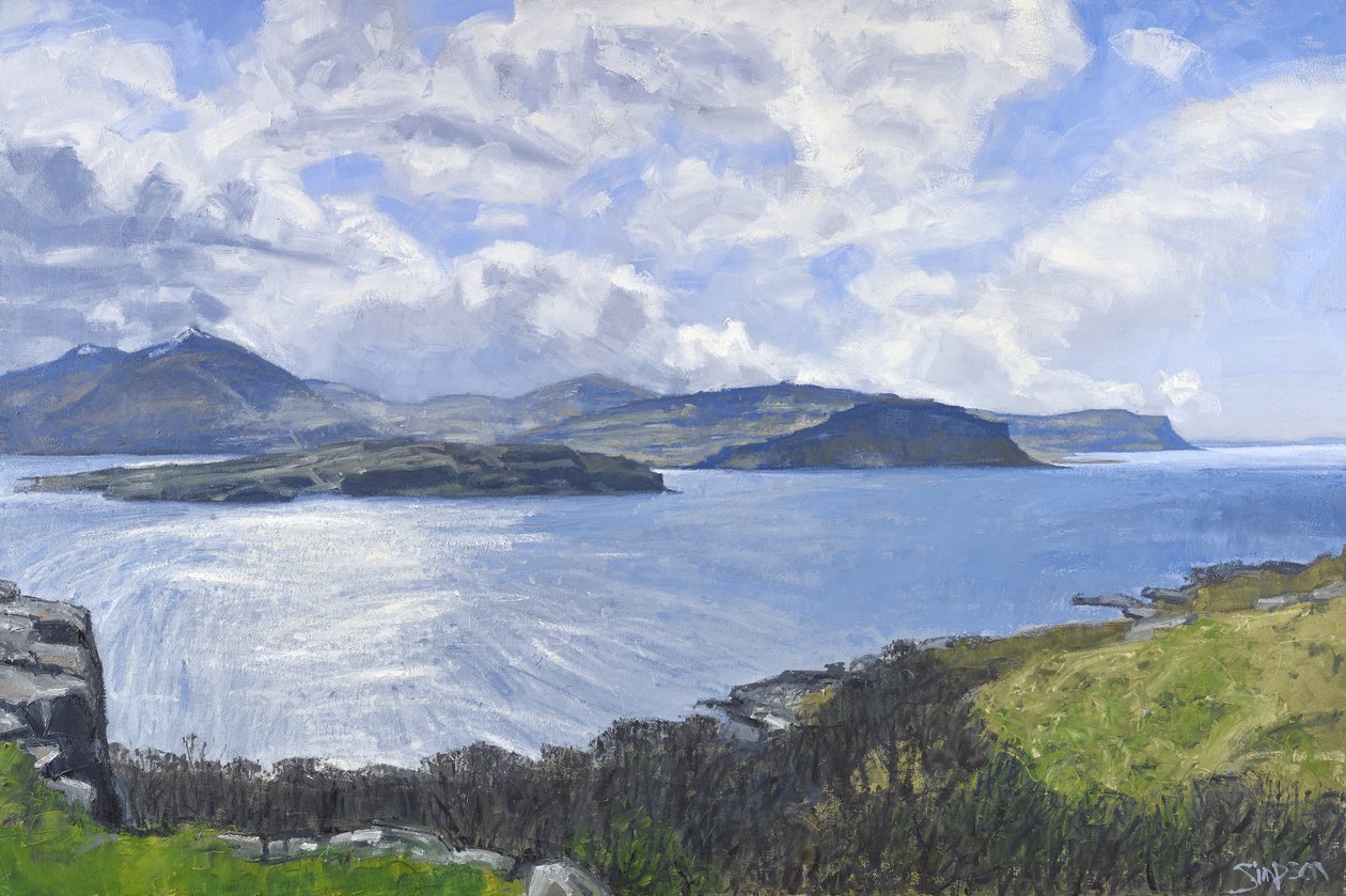 Eorsa, Loch na Keal, 2013 (olieverf op doek) door Charles Simpson