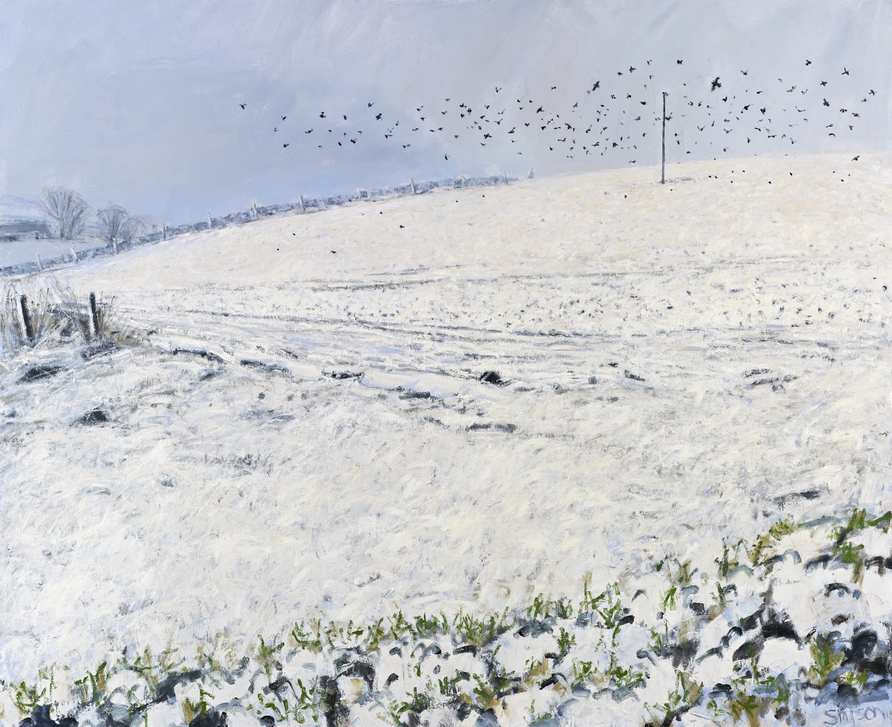 Winterkraaien, 2012 (olieverf op doek) door Charles Simpson