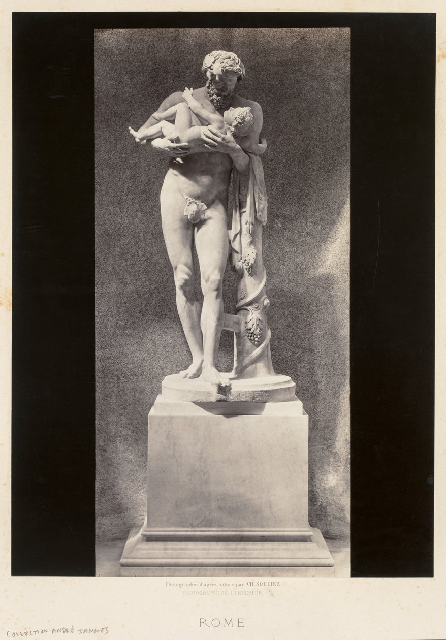 Silenus houdt het kind Dionysus vast, Louvre Museum, Parijs, ca. 1860s door Charles Soulier