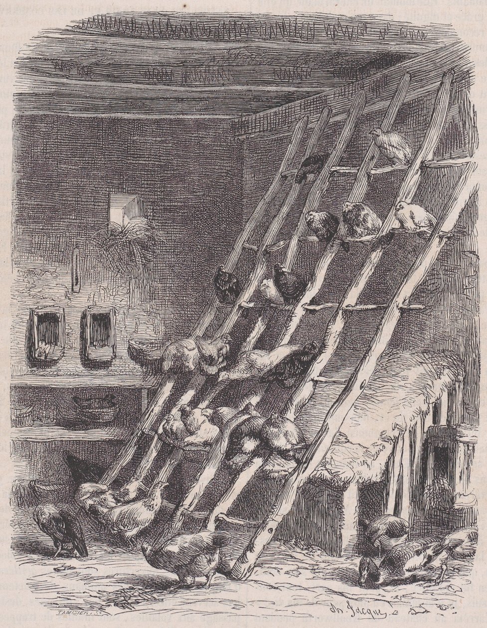 Bezoek aan een Boerderij - Het Roost, uit Le Magasin Pittoresque, ca. 1852 door Charles Tamisier