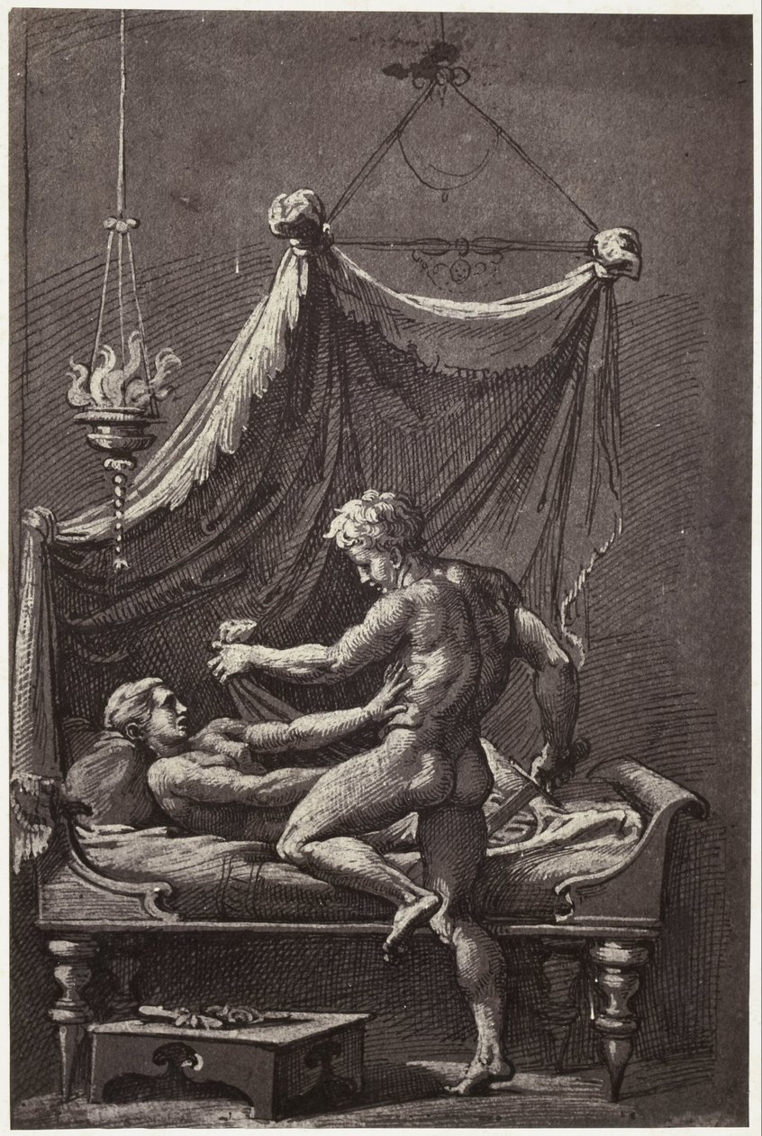 Fotoreproductie van een tekening van Perino del Vaga, De verkrachting van Lucretia door Charles Thurston Thompson