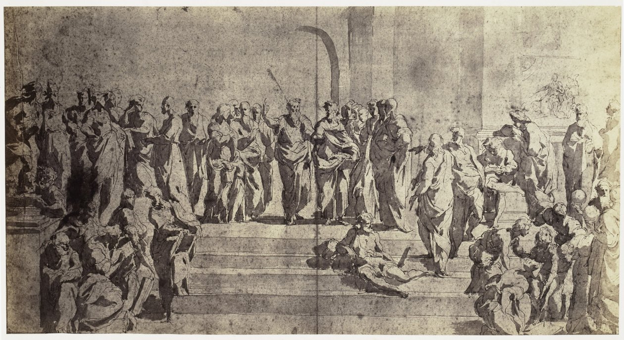 Fotoreproductie van een tekening van Rafaël, studie voor De school van Athene door Charles Thurston Thompson