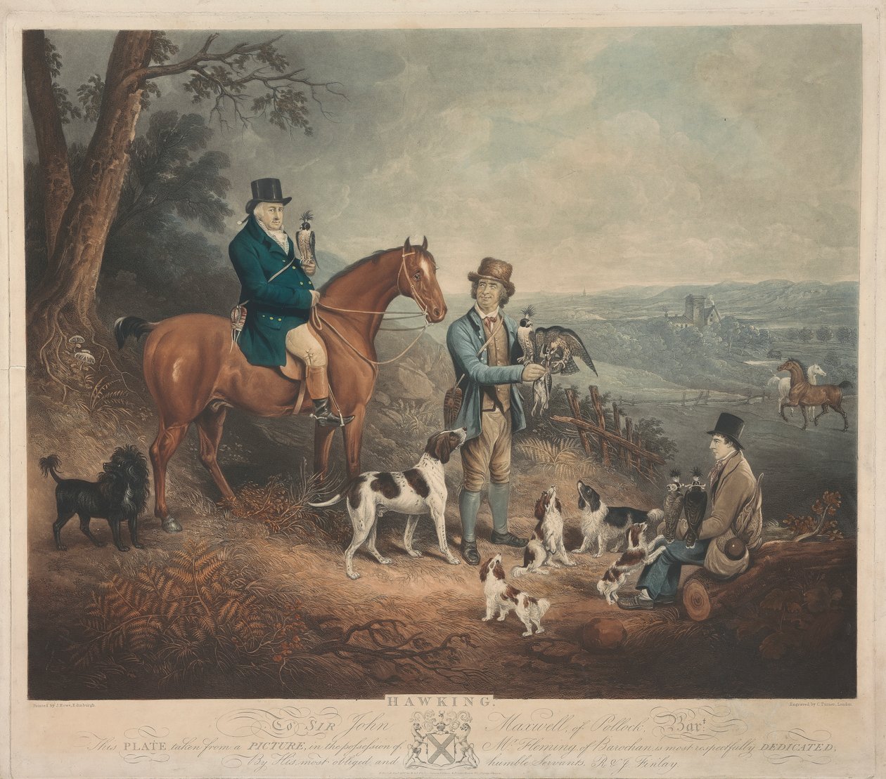 Malcolm Fleming van Barochan 1745-1811. Valkenjacht door Charles Turner