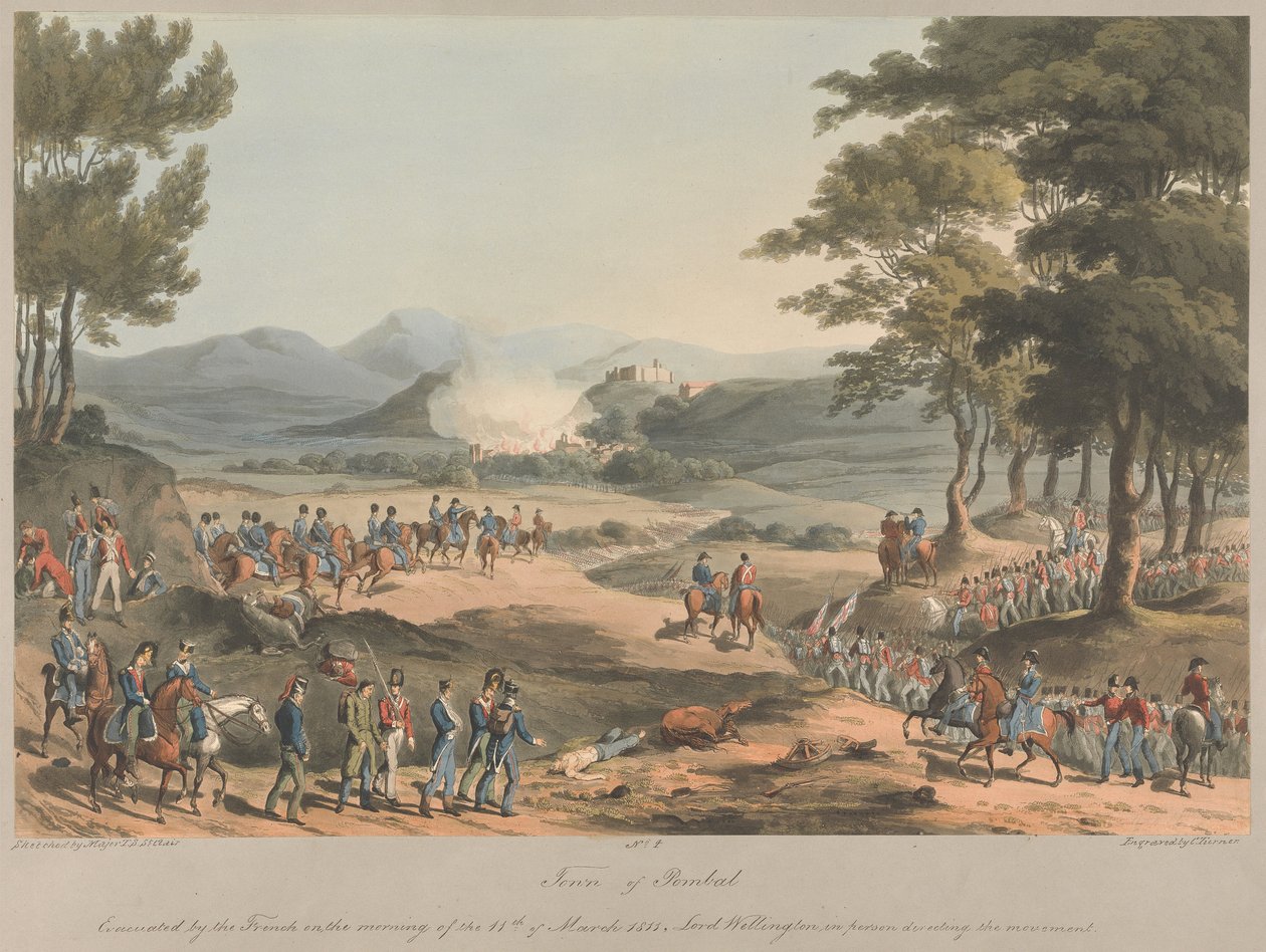 Nr. 4  De stad Poinbal. Op de ochtend van 11 maart 1811 door de Fransen ontruimd door Charles Turner