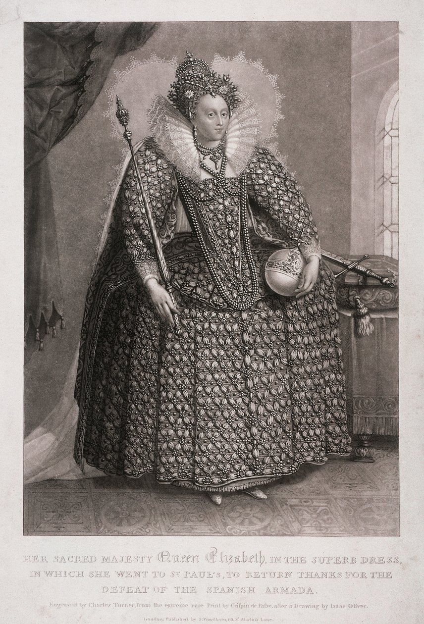Koningin Elizabeth I met scepter en rijksappel door Charles Turner