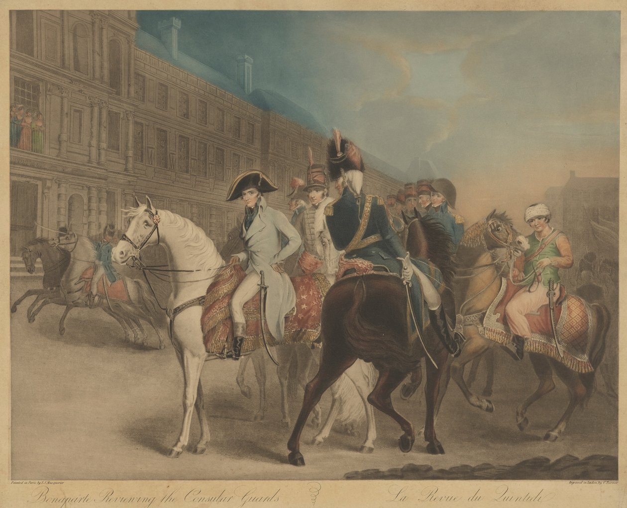 Bonaparte inspecteert de Consulaire Garde (La Revue du Quintidi) door Charles Turner after John James Masquerier