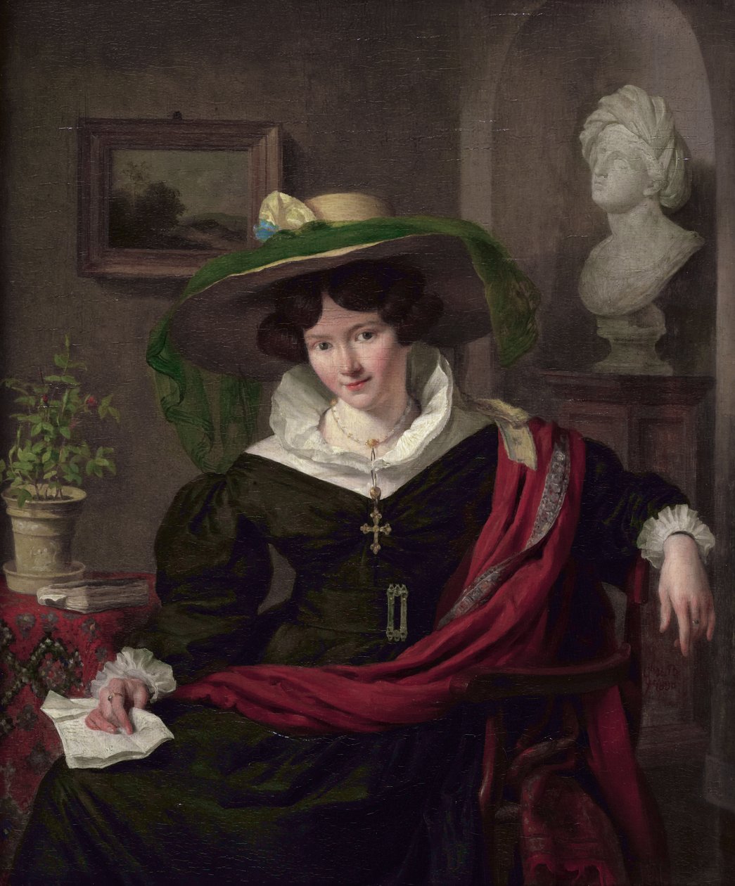 Portret van Carolina Frederica Kerst, vrouw van Louis Royer door Charles van Beveren