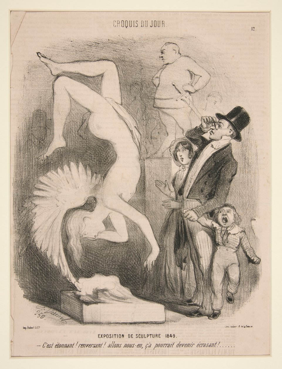 Tentoonstelling van Beeldhouwkunst 1849, uit de serie Croquis du Jour gepubliceerd in Le Charivari door Charles Vernier