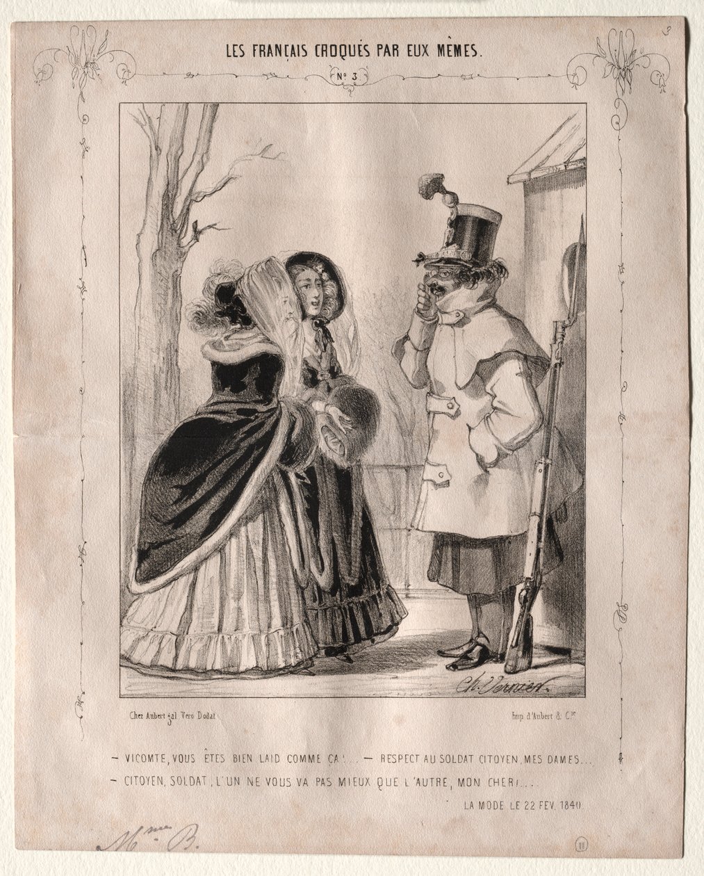 Les Français croqués par eux-mêmes: Vicomte, vous êtes bien laid comme ça!..., 1840 door Charles Vernier
