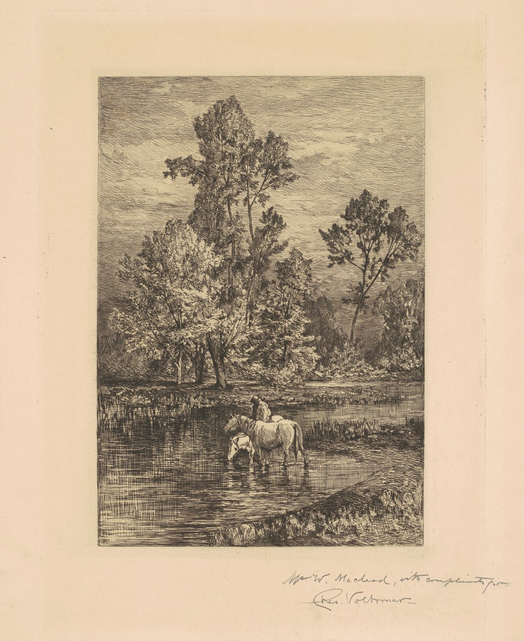 Landschap met Drinkende Paarden door Charles Volkmar