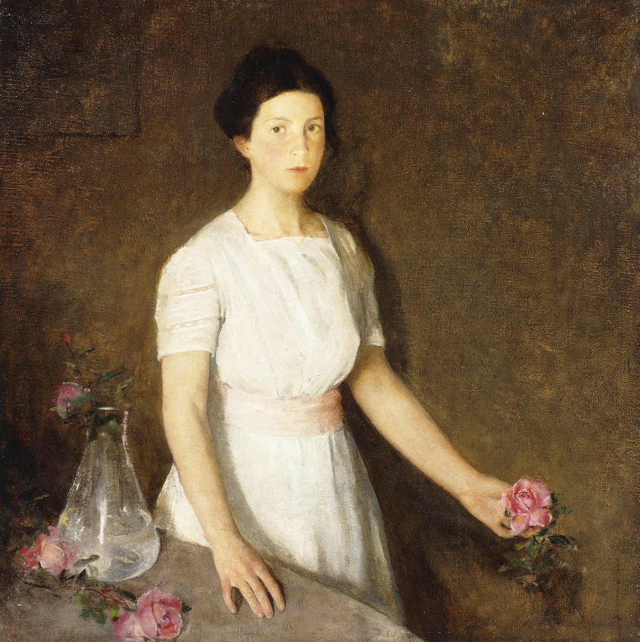 Meisje met rode roos door Charles Webster Hawthorne