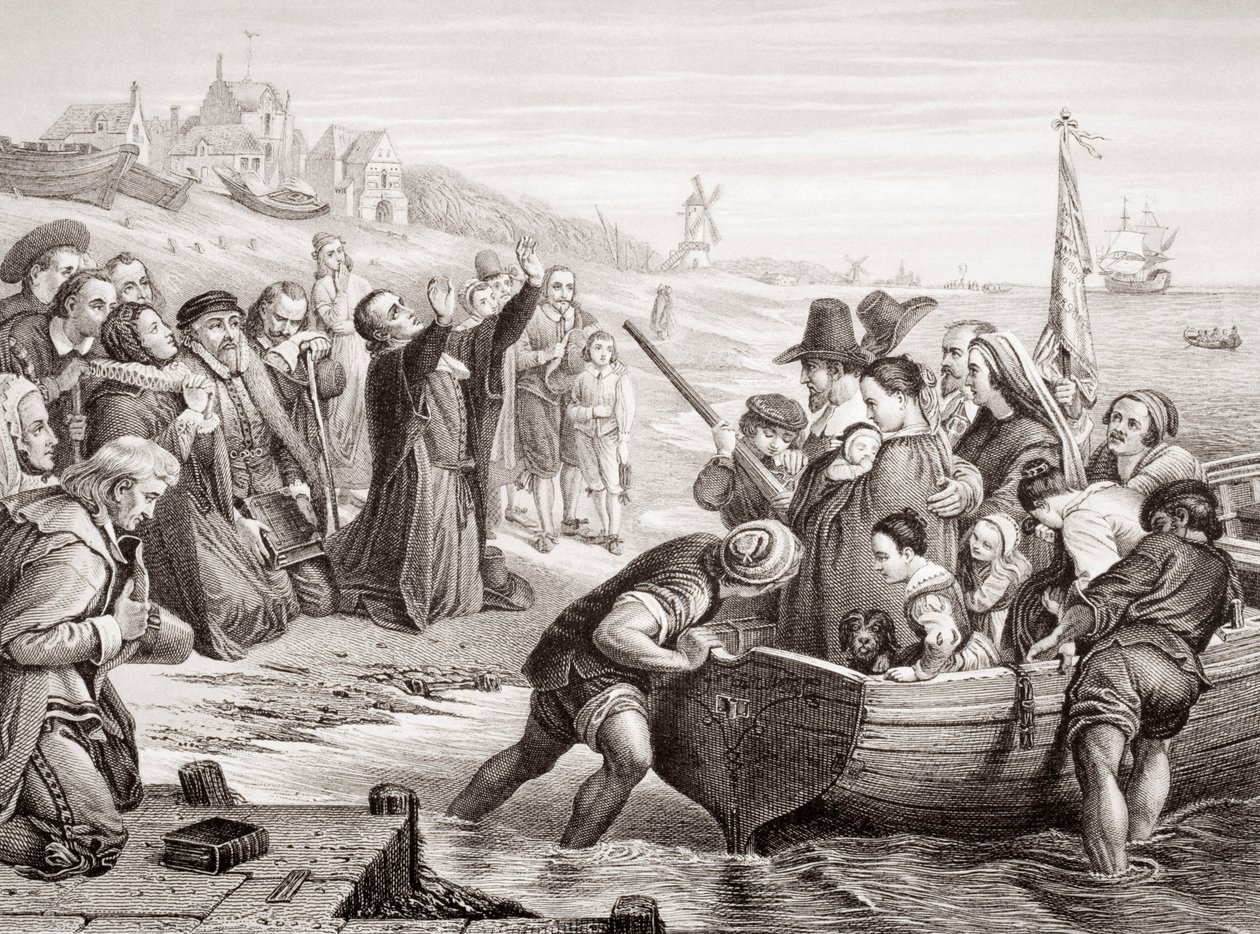 Vertrek van de Pilgrim Fathers uit Delft Haven in juli 1620, uit 