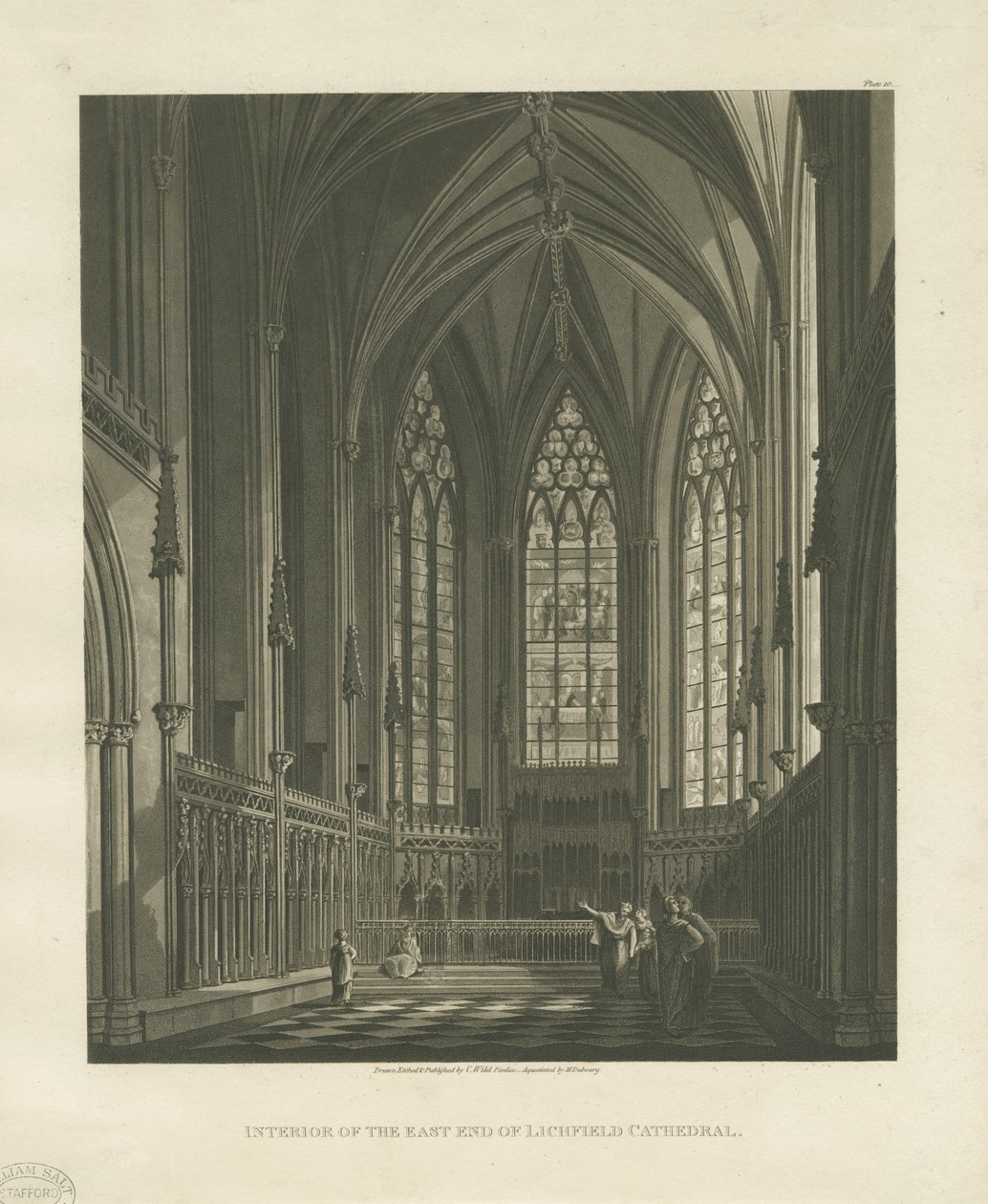 Interieur van de Lichfield Kathedraal - Lady Chapel (aquatint gravure) door Charles Wild