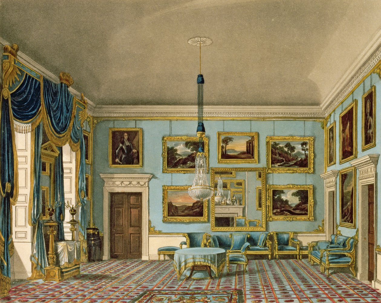 De Blauwe Fluwelen Kamer in Buckingham House, gegraveerd door Daniel Havell door Charles Wild