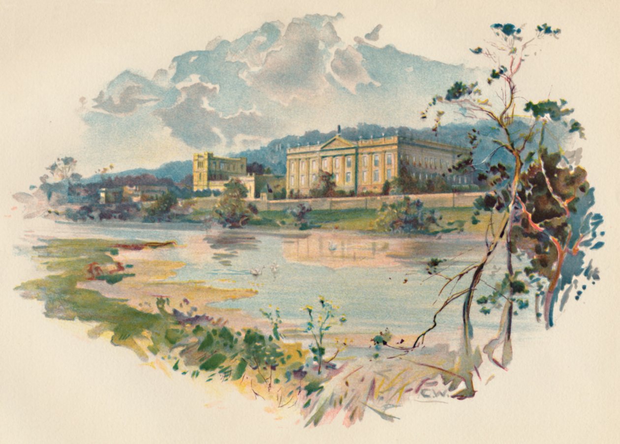 Chatsworth vanaf de Derwent, c1890 door Charles Wilkinson