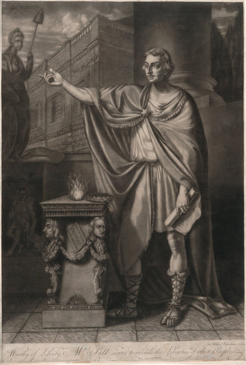 Als iemand die de vrijheid hoog in het vaandel heeft staan, weigert de heer Pitt inbreuk te maken op de vrijheden van anderen door Charles Willson Peale