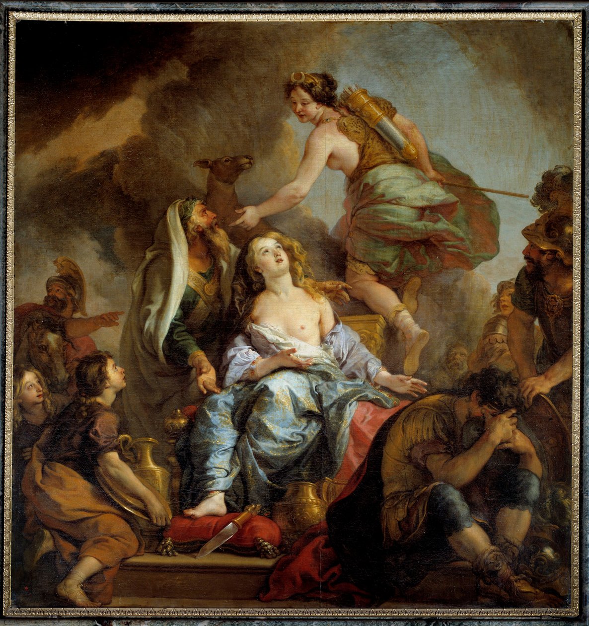 Het offer van Iphigenie. Koning Agamemnon offert zijn dochter om de woede van Artemis te sussen. Schilderij door Charles de Lafosse, 17e eeuw door Charles de Lafosse