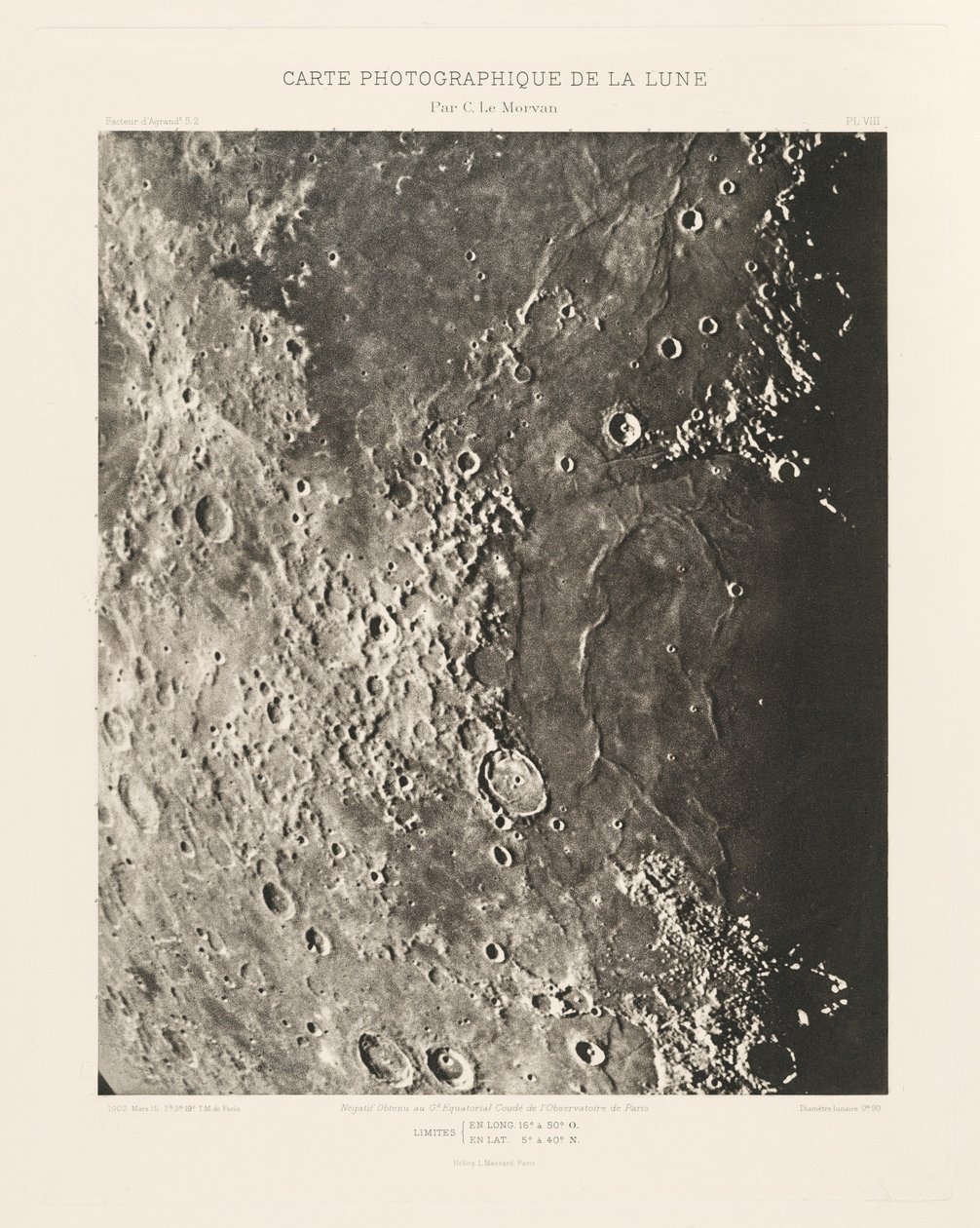 Fotografische kaart van de maan, plaat VIII, 15 maart door Charles le Morvan